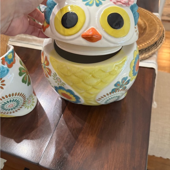 Pier 1 Colorful Owl Ceramic Utensil Holder Set and cookie jar - Picture 4 of 5